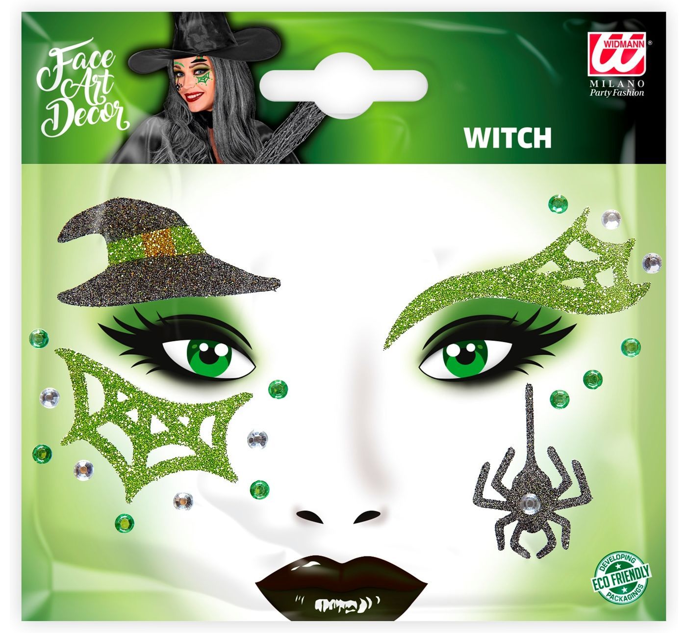Gezicht glitter stickers Heks