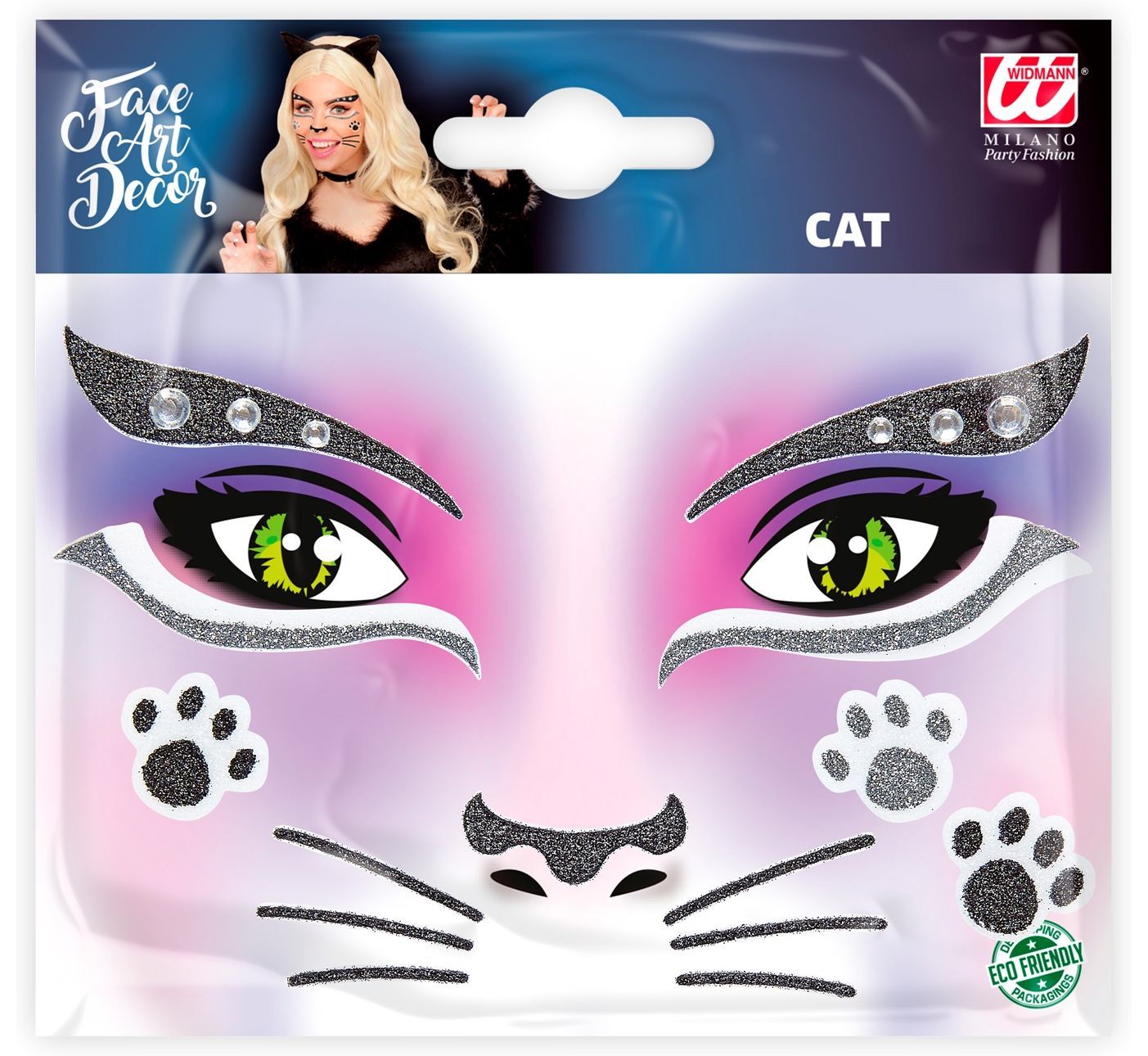 Gezicht glitter stickers zwarte kat