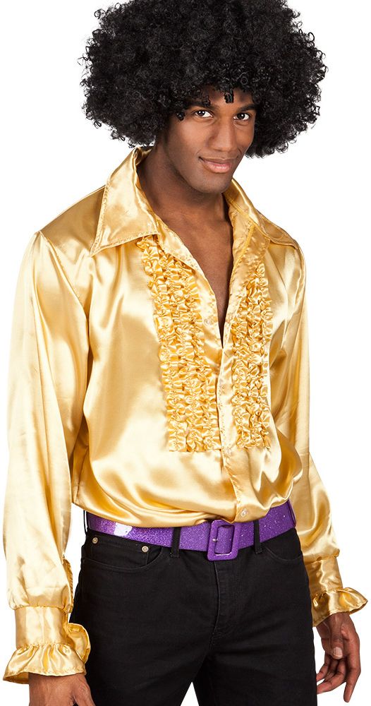 Glanzende disco blouse heren goud