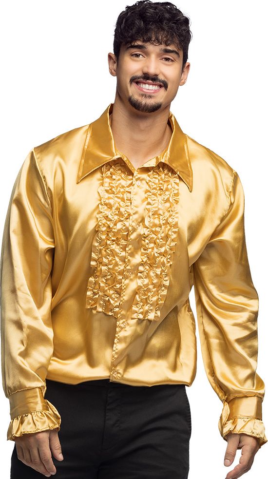 Glanzende disco blouse heren goud