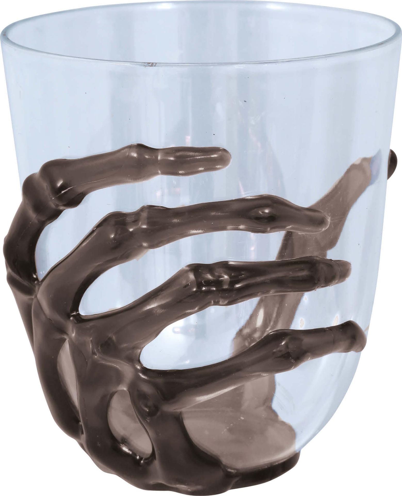 Glas zwarte skelethand plastic 9,5 cm halloween