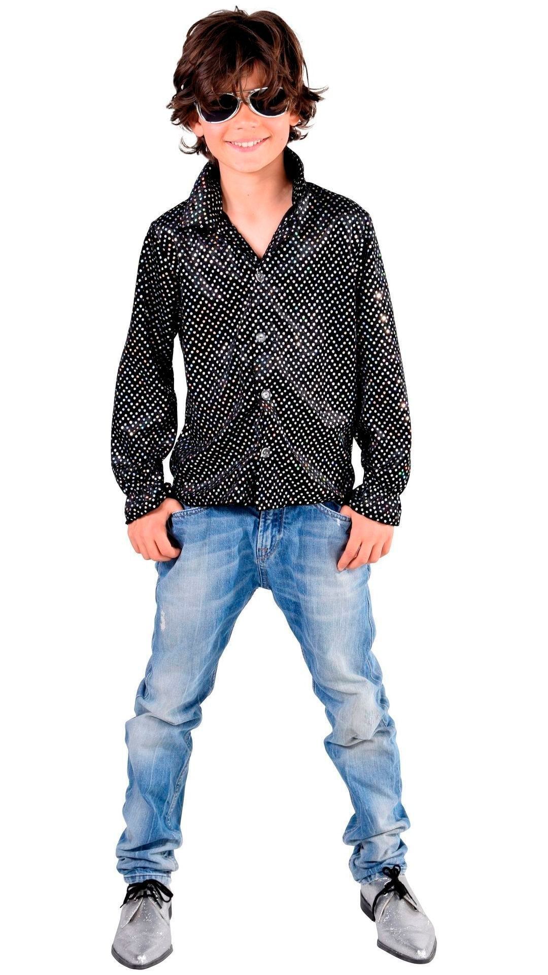 Glitter disco blouse zwart kinderen