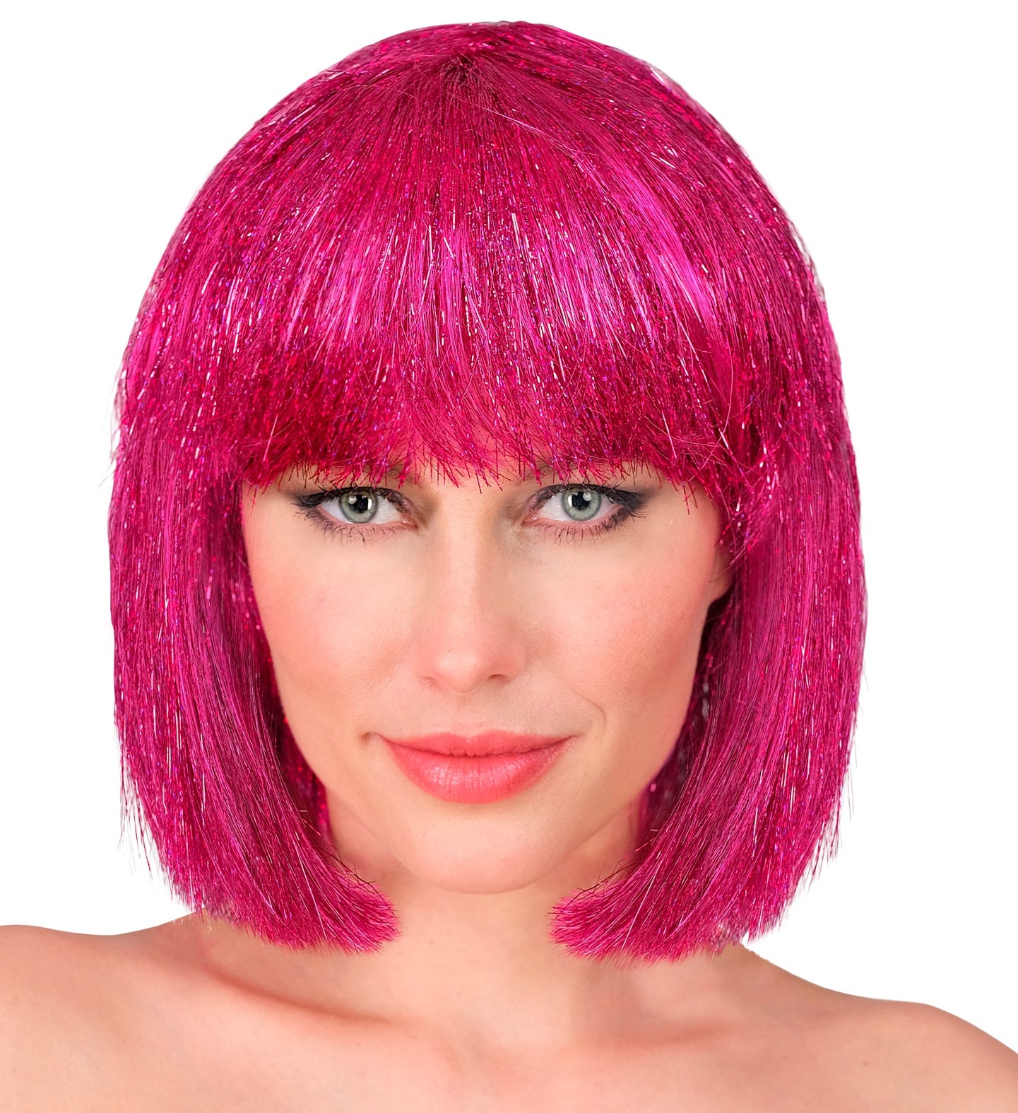 Glitter Feestpruik Roze Dames