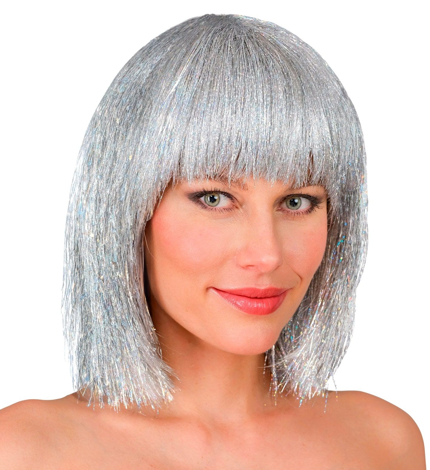 Glitter Feestpruik Zilver Dames