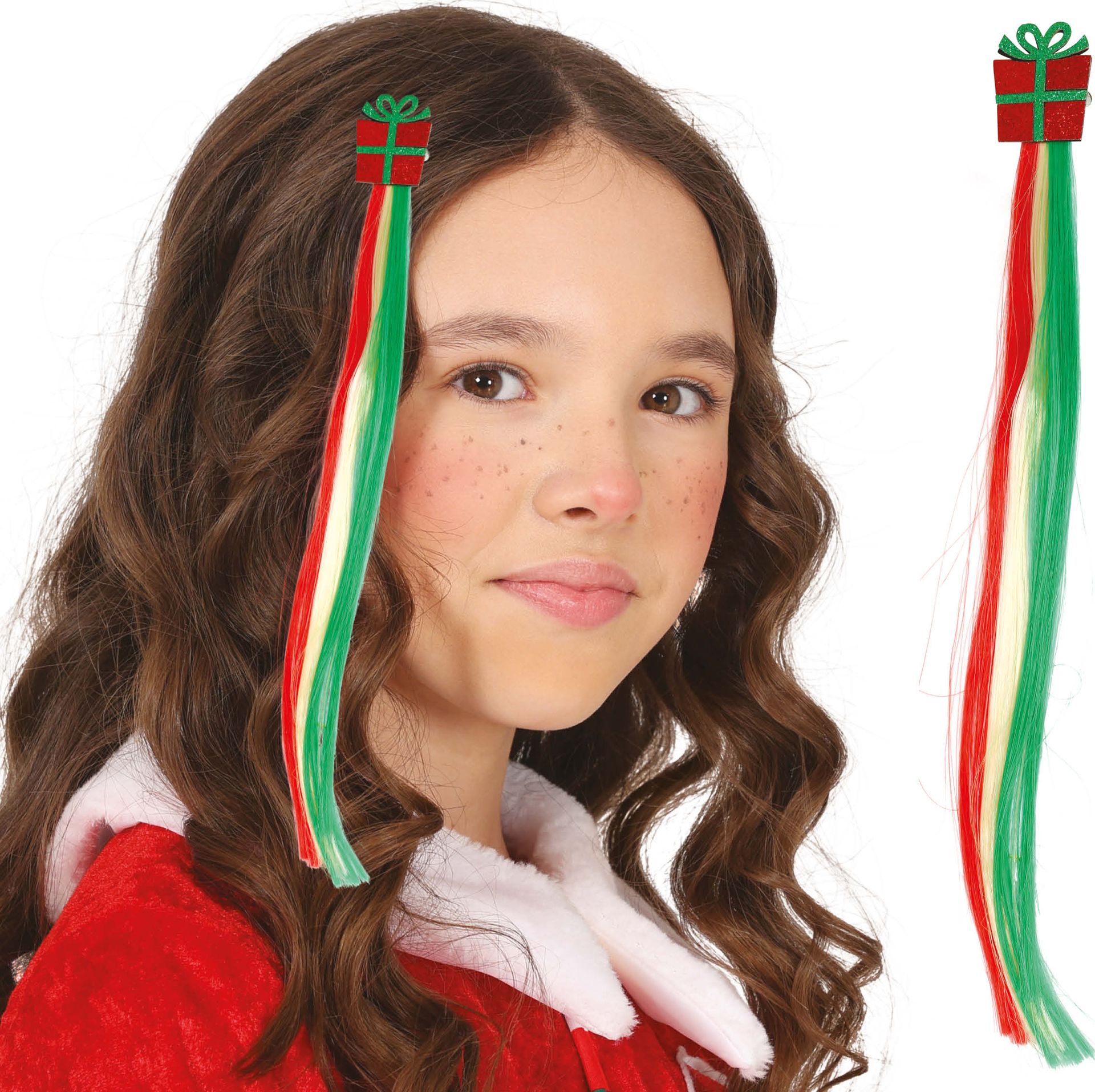 Glitter kerstcadeau haarclip nephaar 30cm