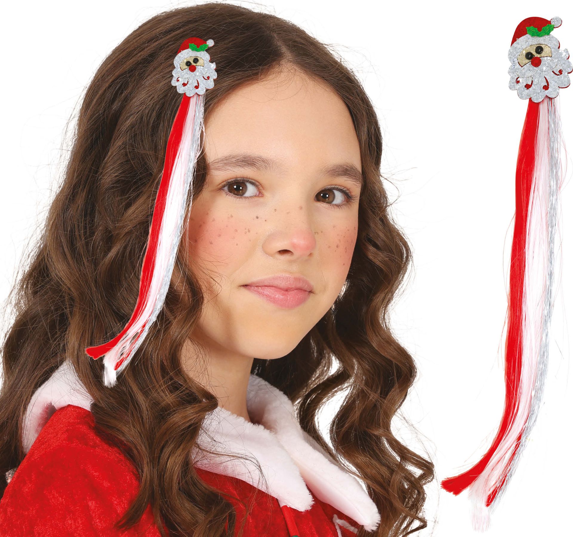 Glitter kerstman haarclip nephaar 30cm