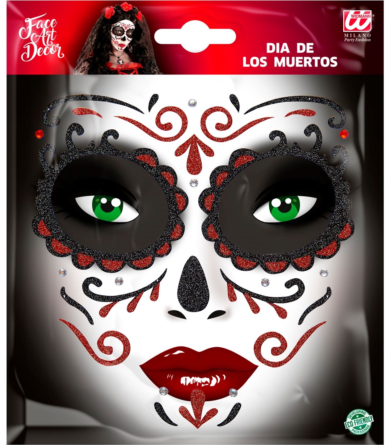 Glitter stickers gezicht rode dia de los muertos