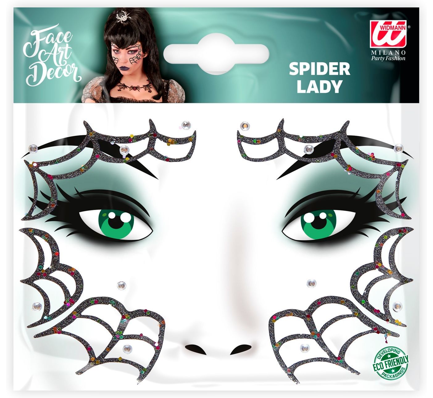 Glitter stickers gezicht spinnenweb