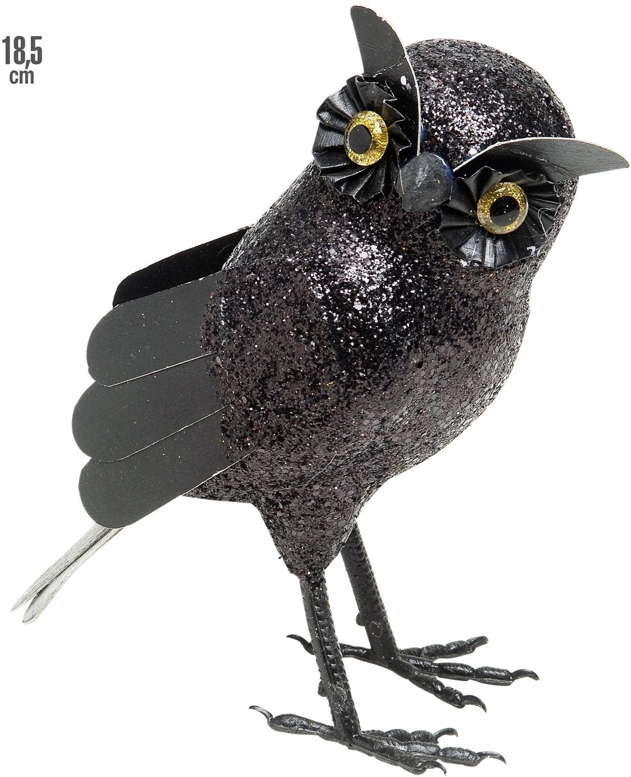 Glitter Uil Decoratie Zwart