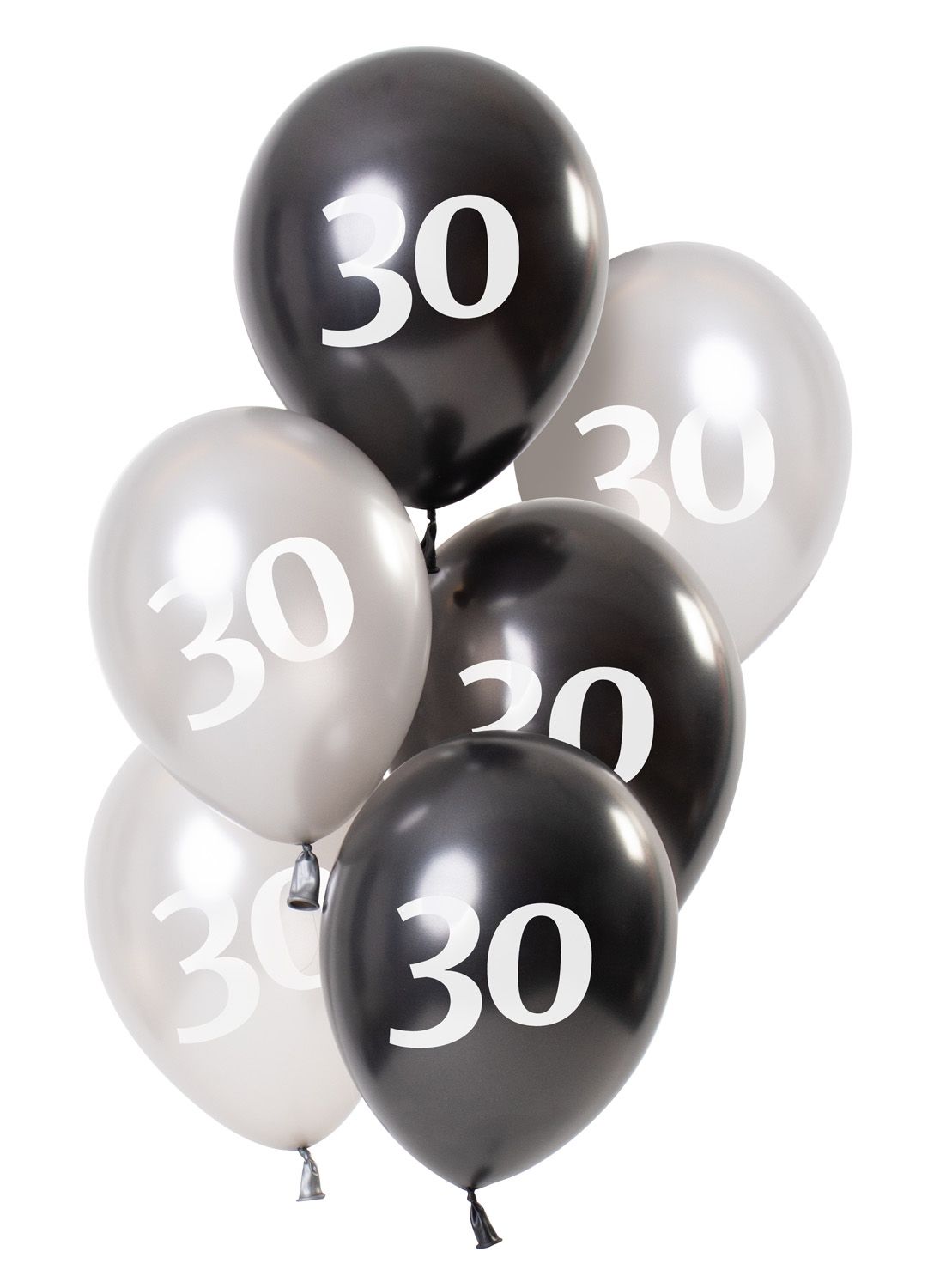 Glossy black 30 jaar ballonnen 6 stuks
