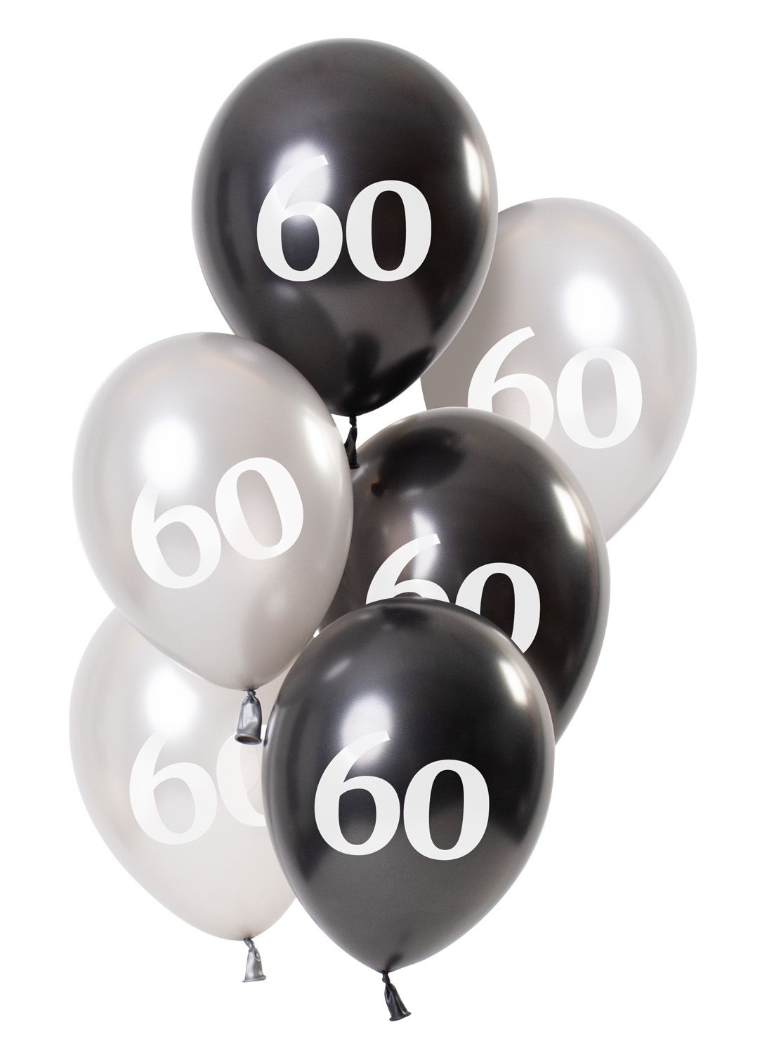 Glossy black 60 jaar ballonnen 6 stuks