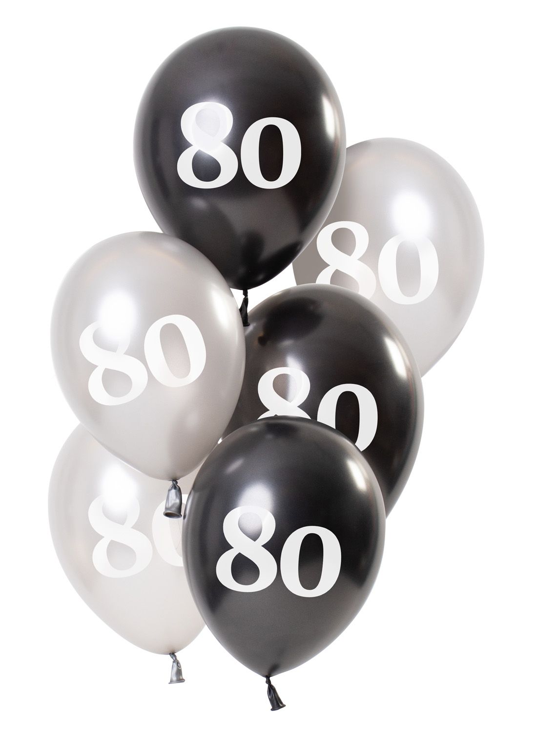 Glossy black 80 jaar ballonnen 6 stuks
