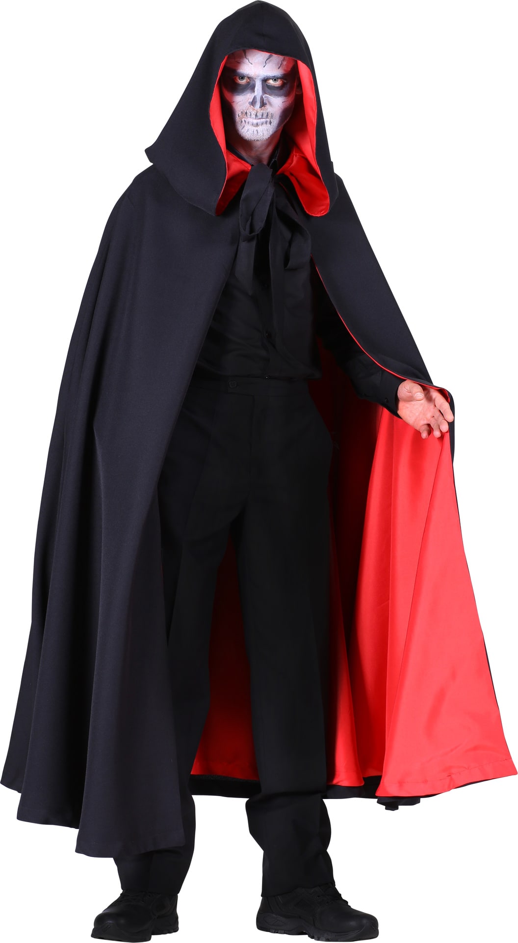 Gothic Cape Zwart Rood met Capuchon Satijn Halloween
