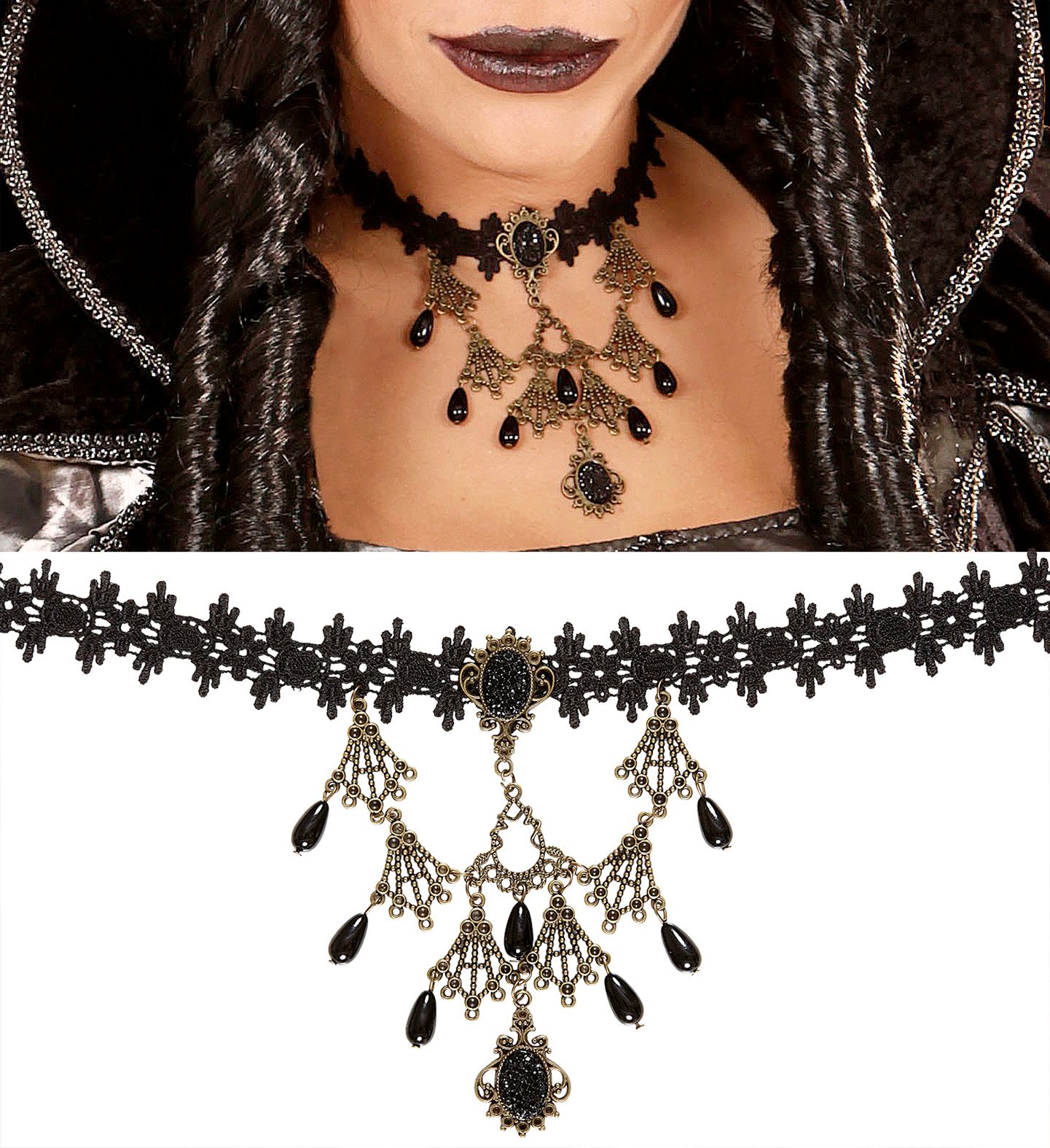 Gothic choker ketting met zwarte steentjes