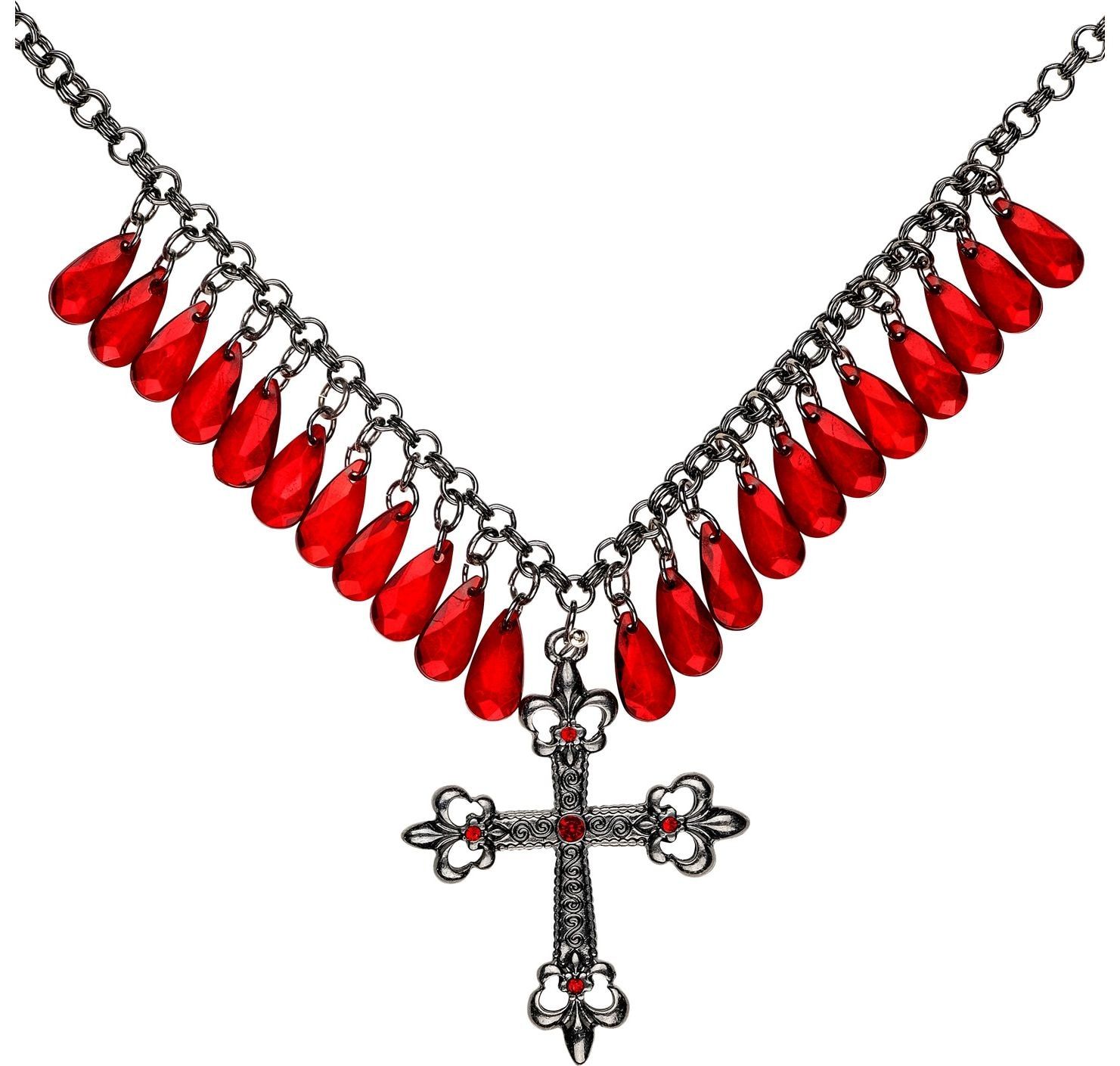 Gothic ketting met kruis rood