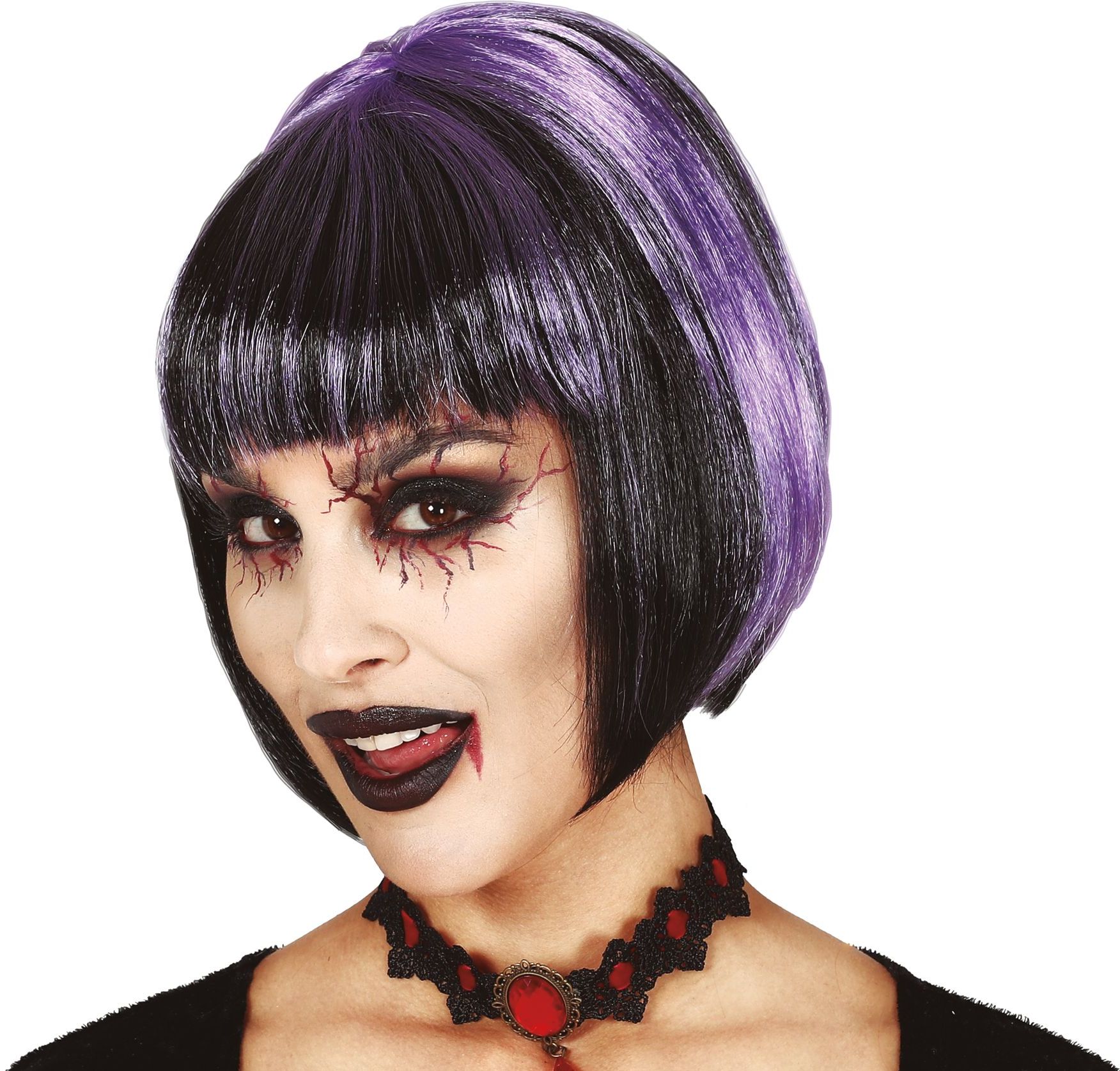 Gothic pruik paars zwart