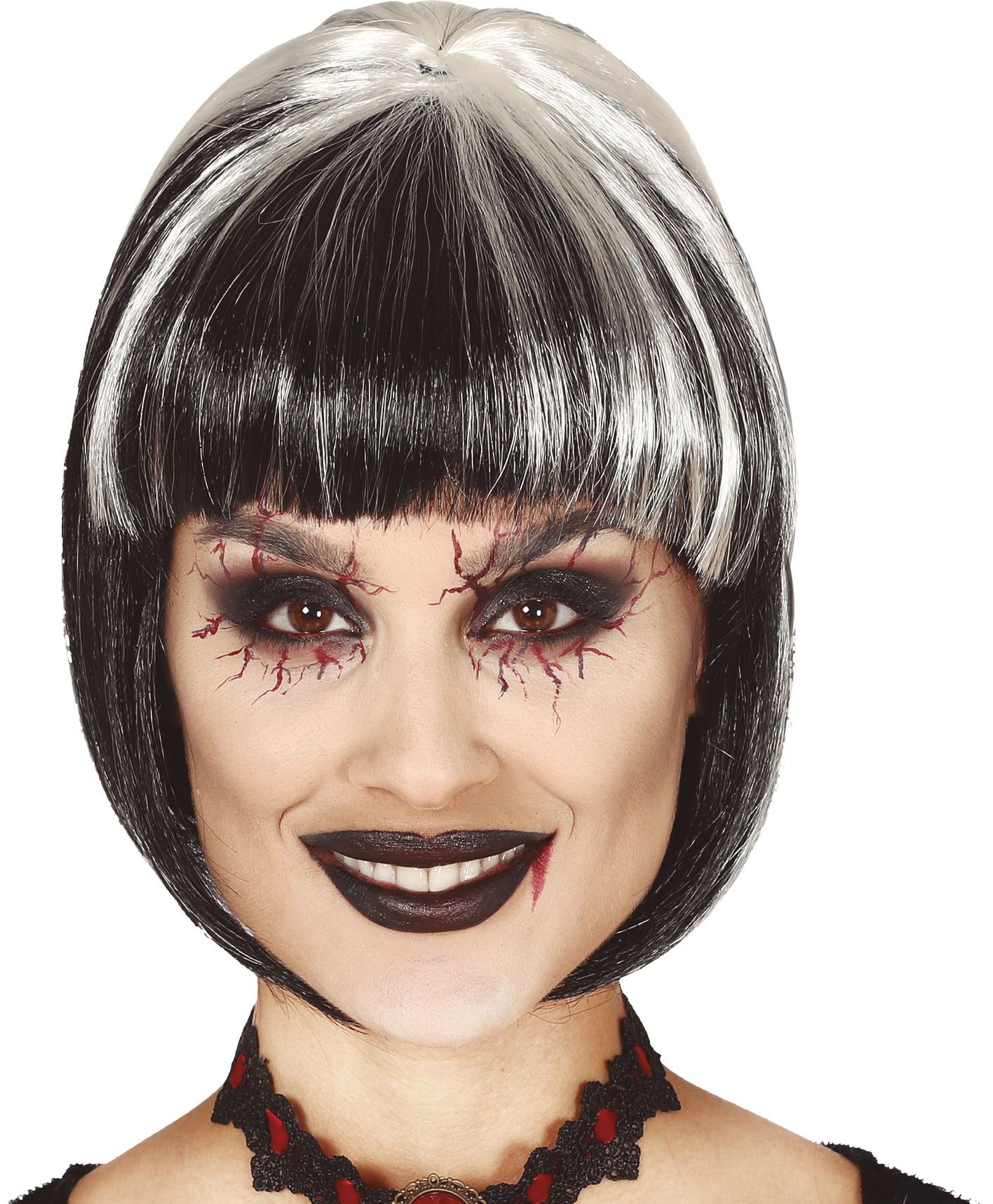 Gothic pruik zwart wit kort