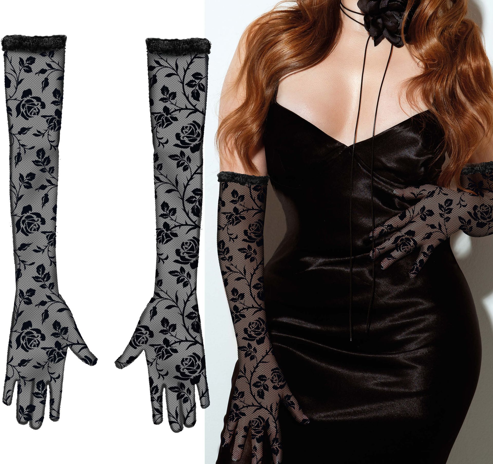 Gothic Rozen Lange Handschoenen Kant