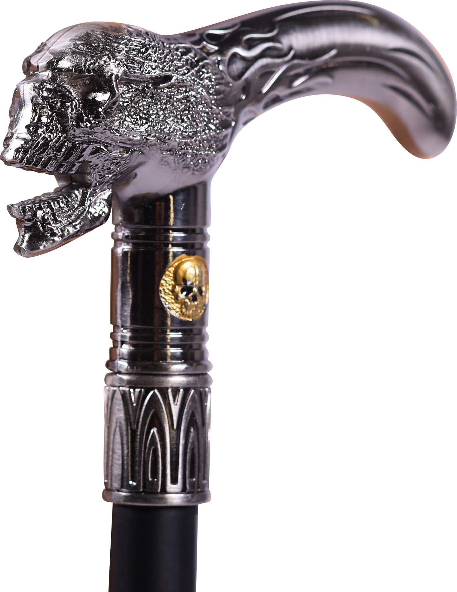 Gothic Wandelstok Zwart Zilver Skull Knop Halloween