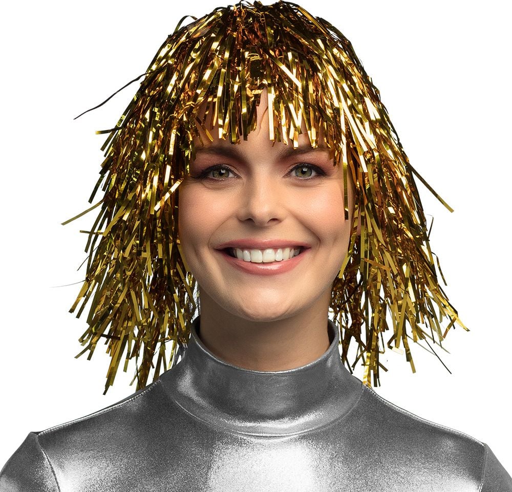 Gouden disco pruik metallic