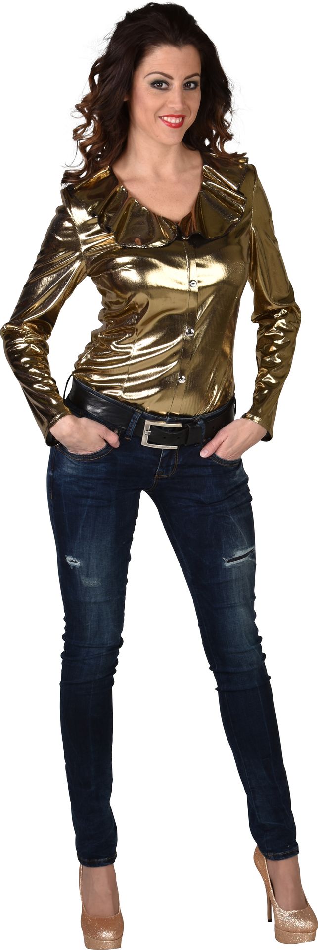 Gouden glimmende blouse vrouwen