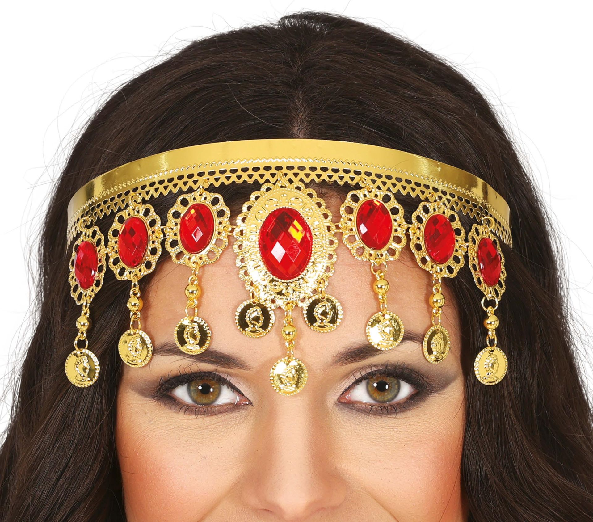 Gouden Hoofdband met Rode Edelstenen