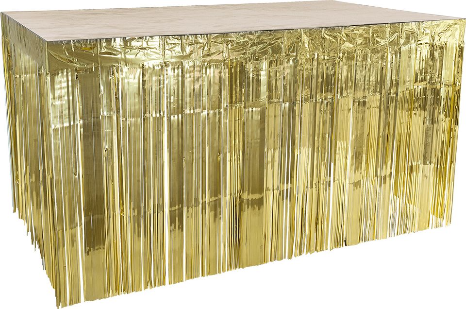 Gouden Metallic Tafelrok met Franjes 300x74 cm