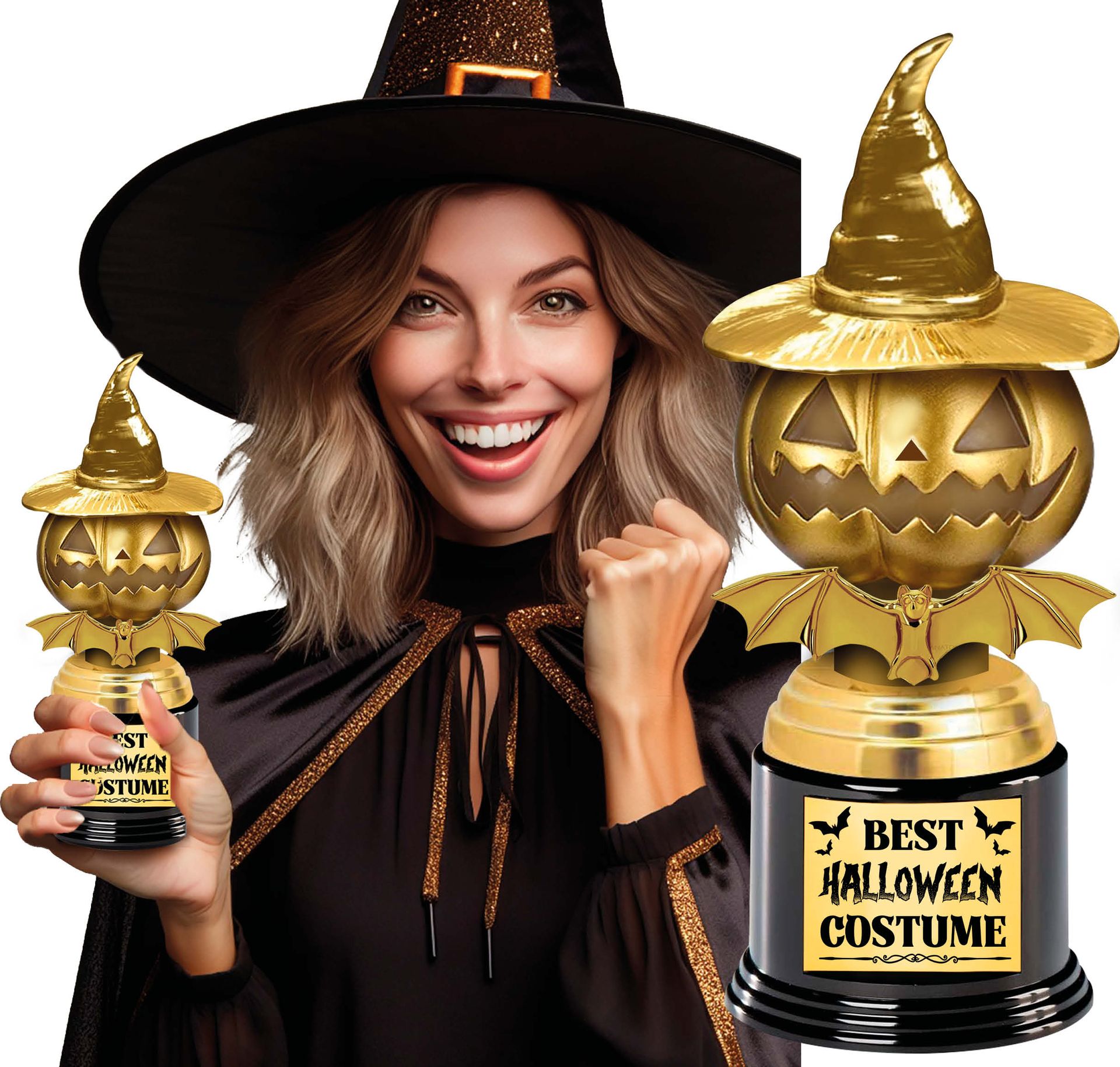 Gouden pompoen beste halloween kostuum award plastic 22 cm