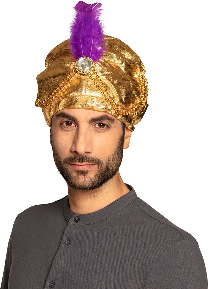 Gouden sultan tulband met veer
