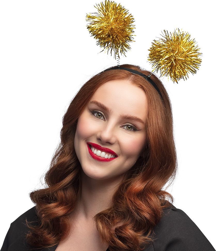 Gouden Tiara met Tinsel Pompoms