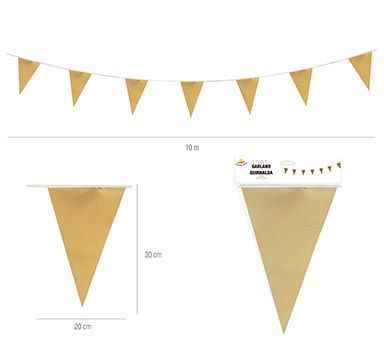 Gouden vlaggetjes 10 meter 20 x 30 cm