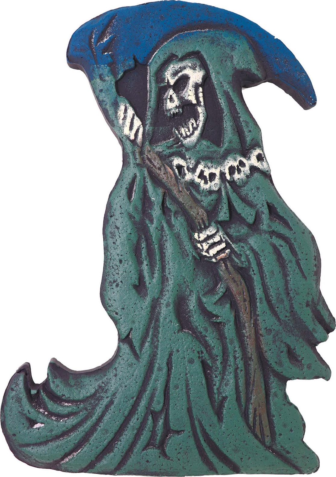 Grafsteen magere hein met blauwe zeis 43 x 32 cm halloween