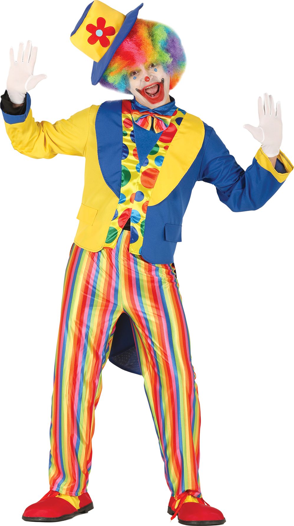 Grappig gekleurd kostuum clown