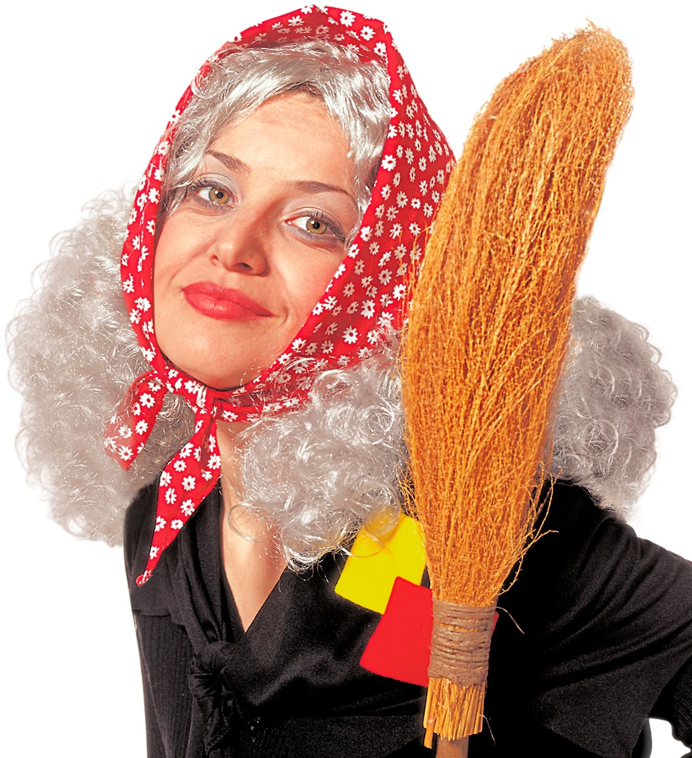 Grijze heksen pruik met hoofddoek