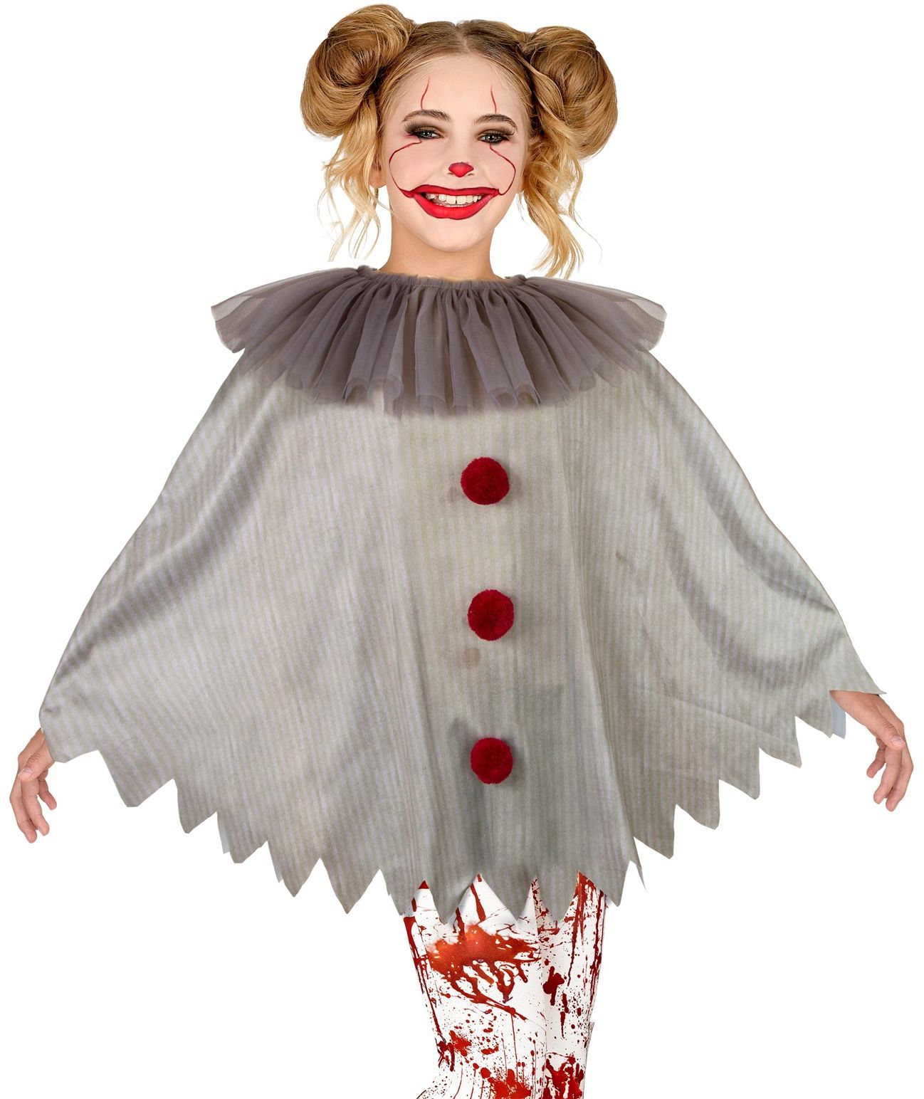 Grijze horror clown poncho meisjes