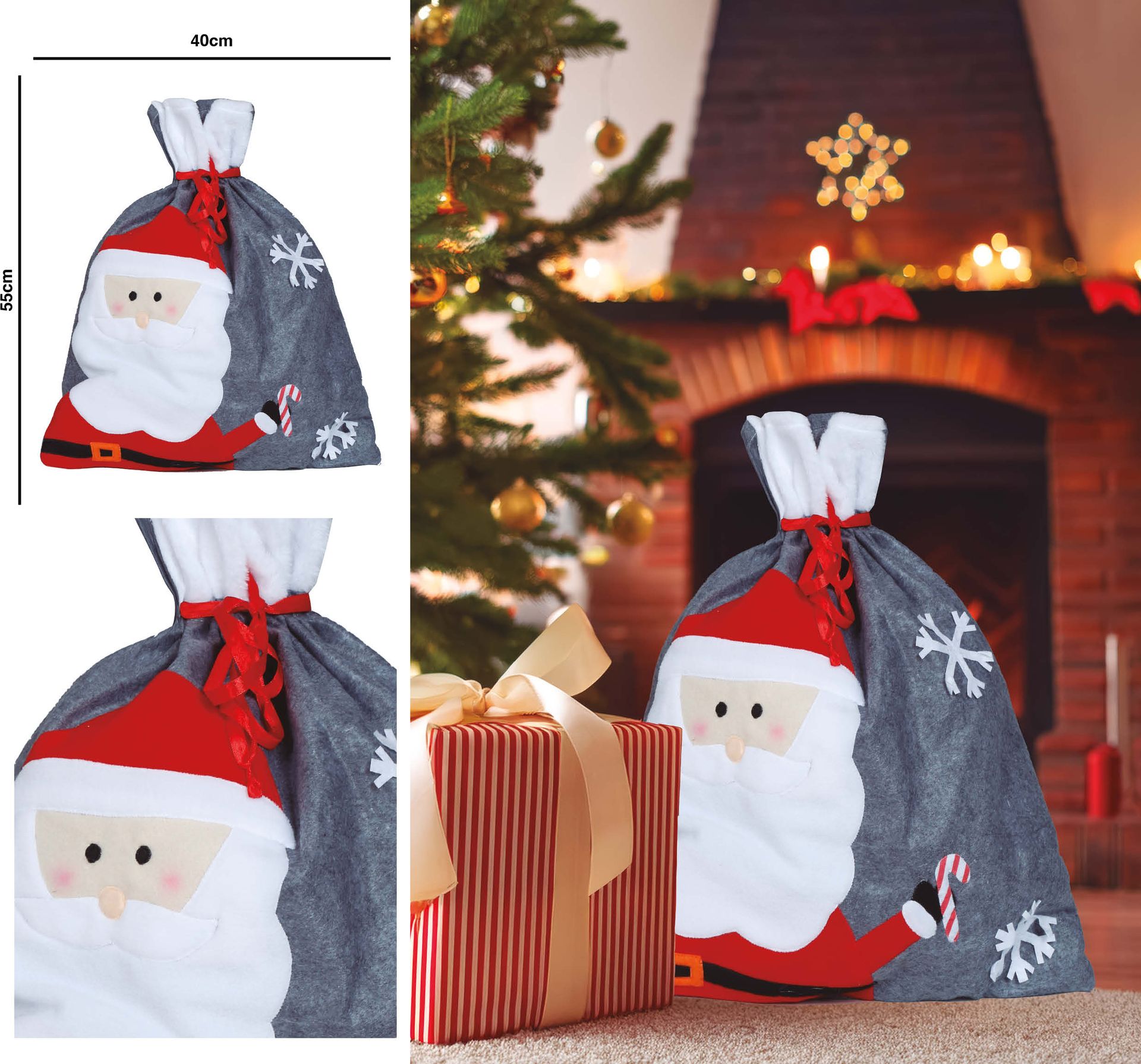 Grijze kerstman cadeauzak kerstmis