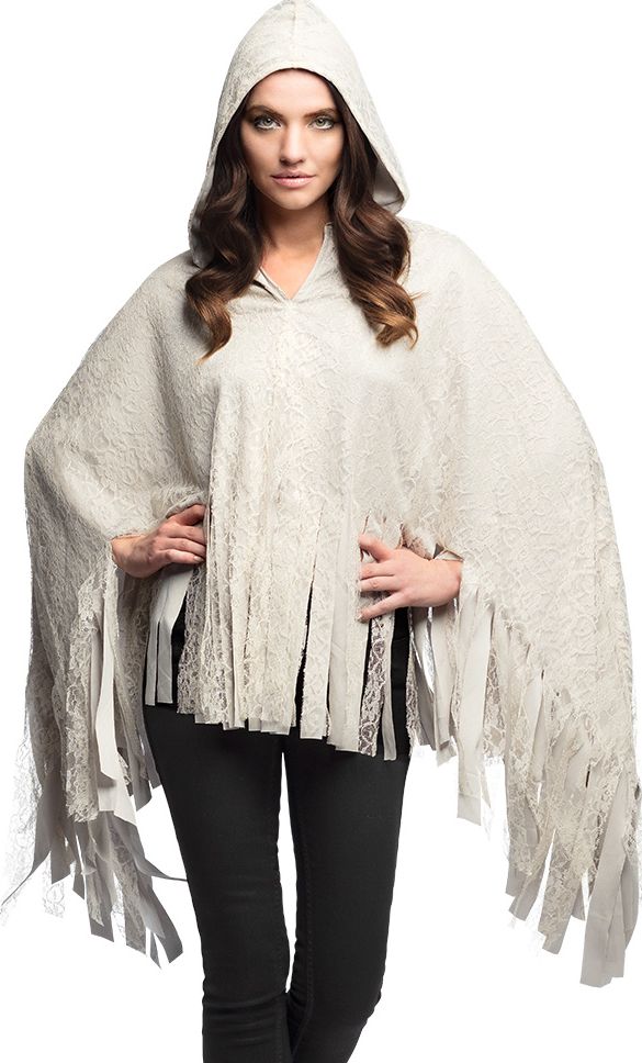 Grijze Spook Poncho met Franjes Dames