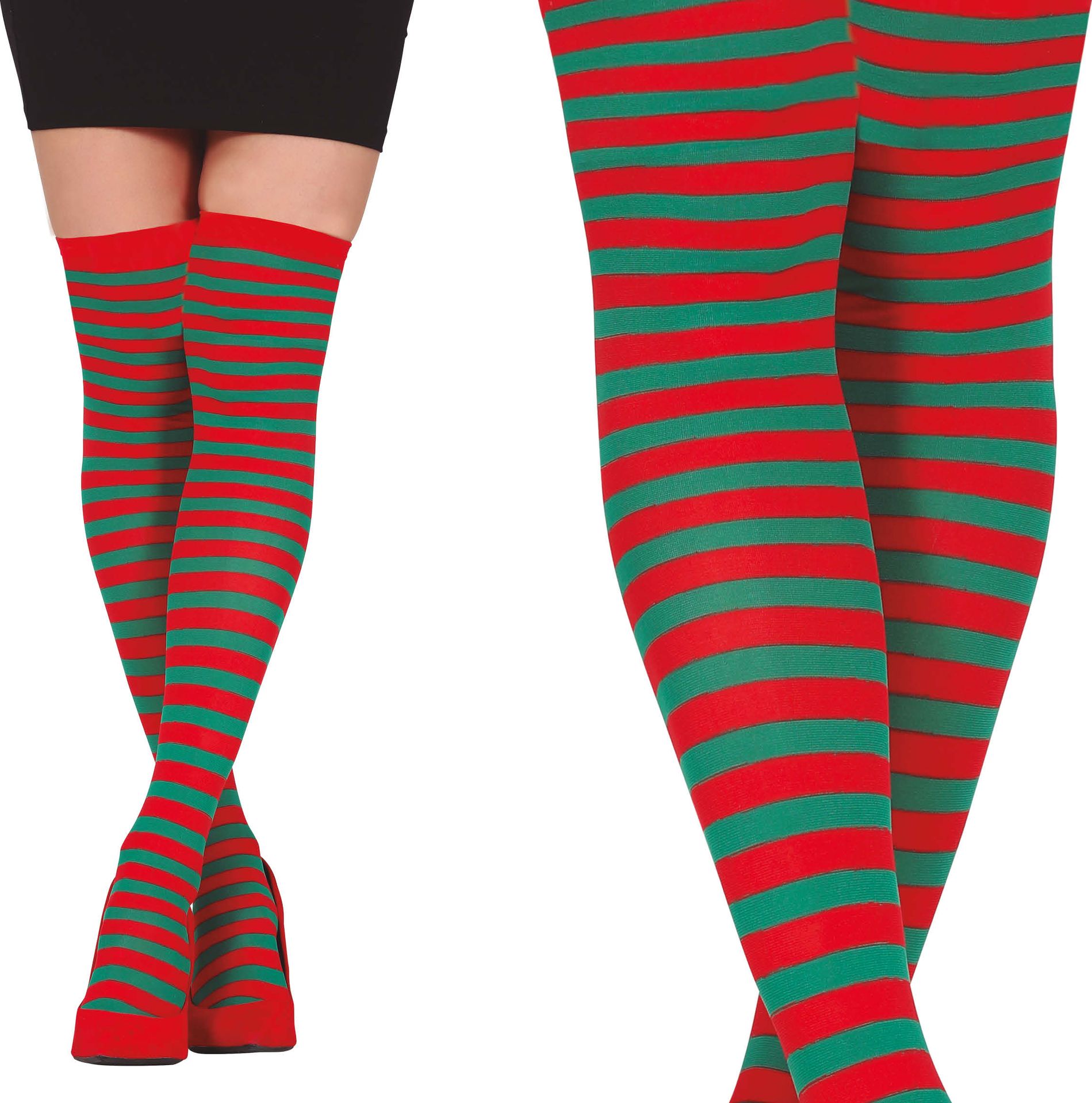 Groen rood gestreepte kousen dames