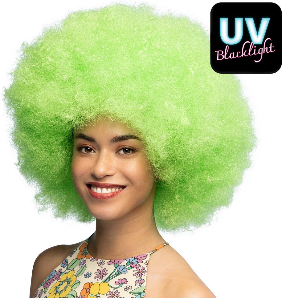 Groen UV Neon Pruik Afro Disco