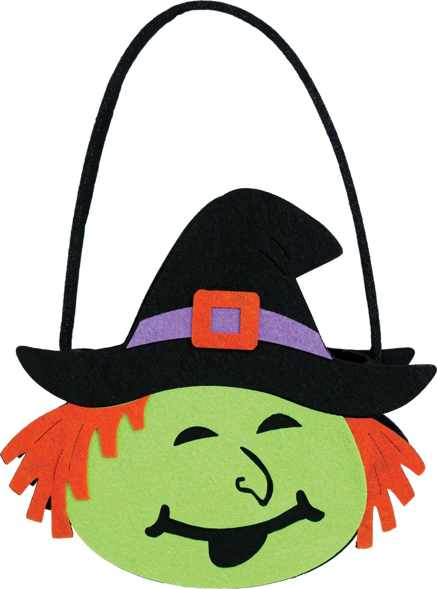 Groene heks snoepemmer met hendel vilt halloween