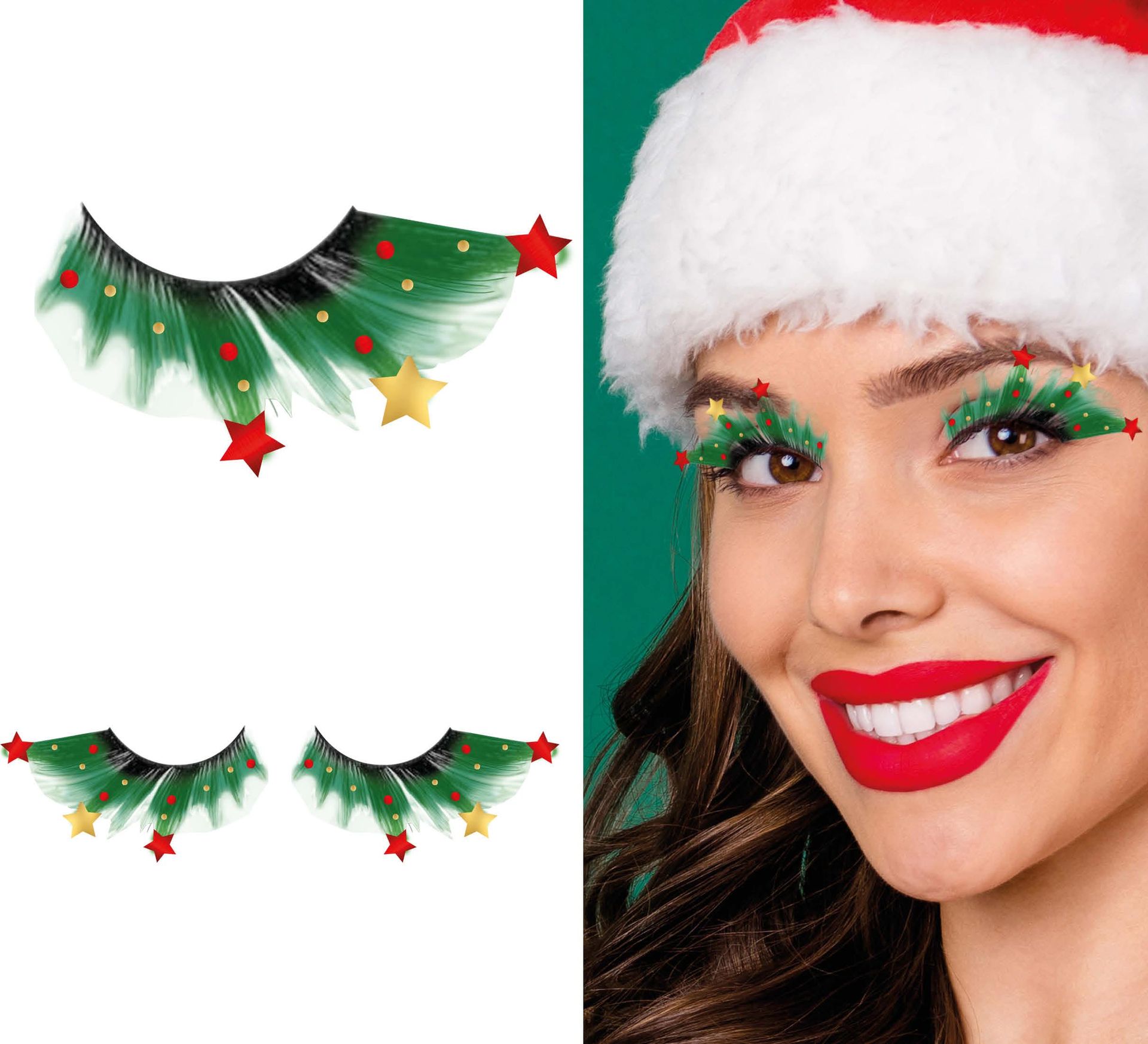 Groene kerst wimpers met sterren