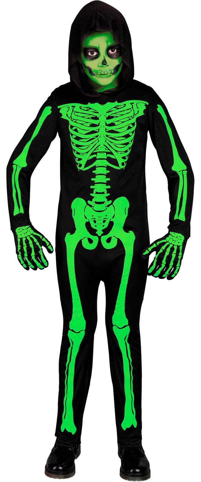 Groene skelet pak skully halloween kind