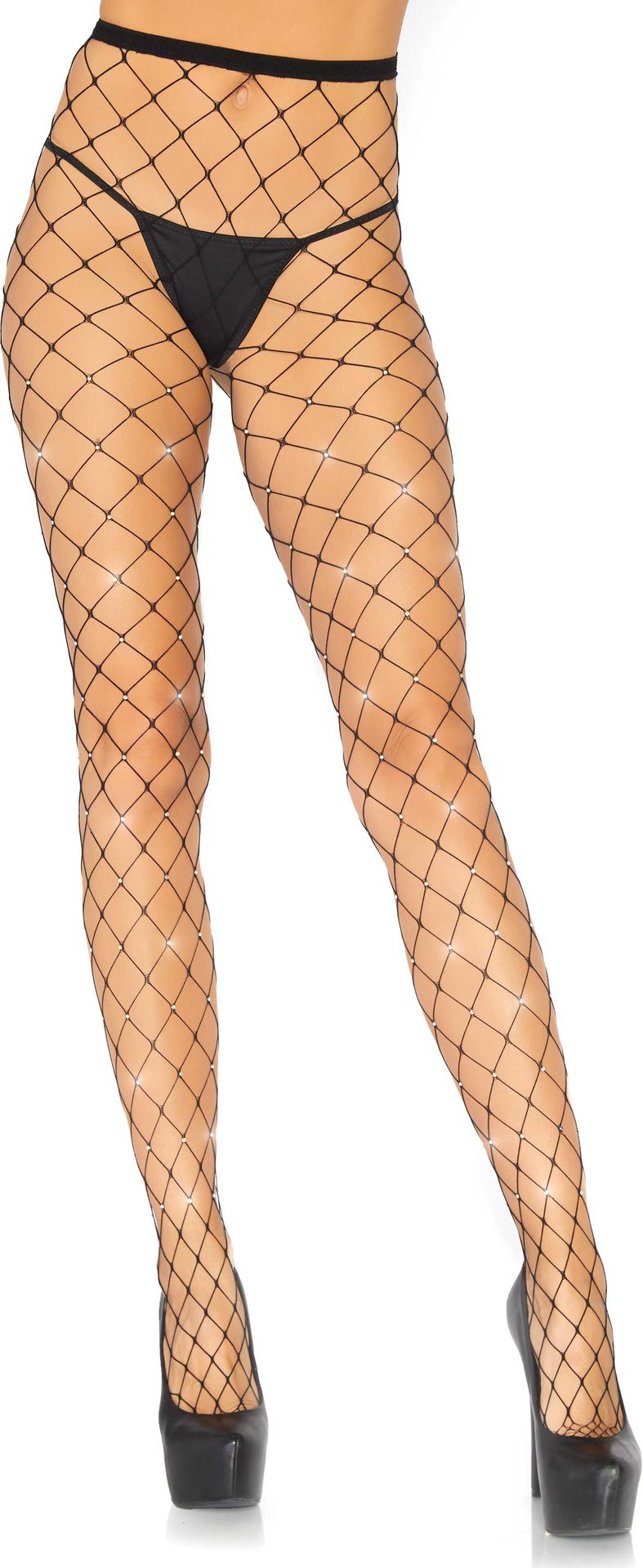 Grote gaten panty met diamantjes