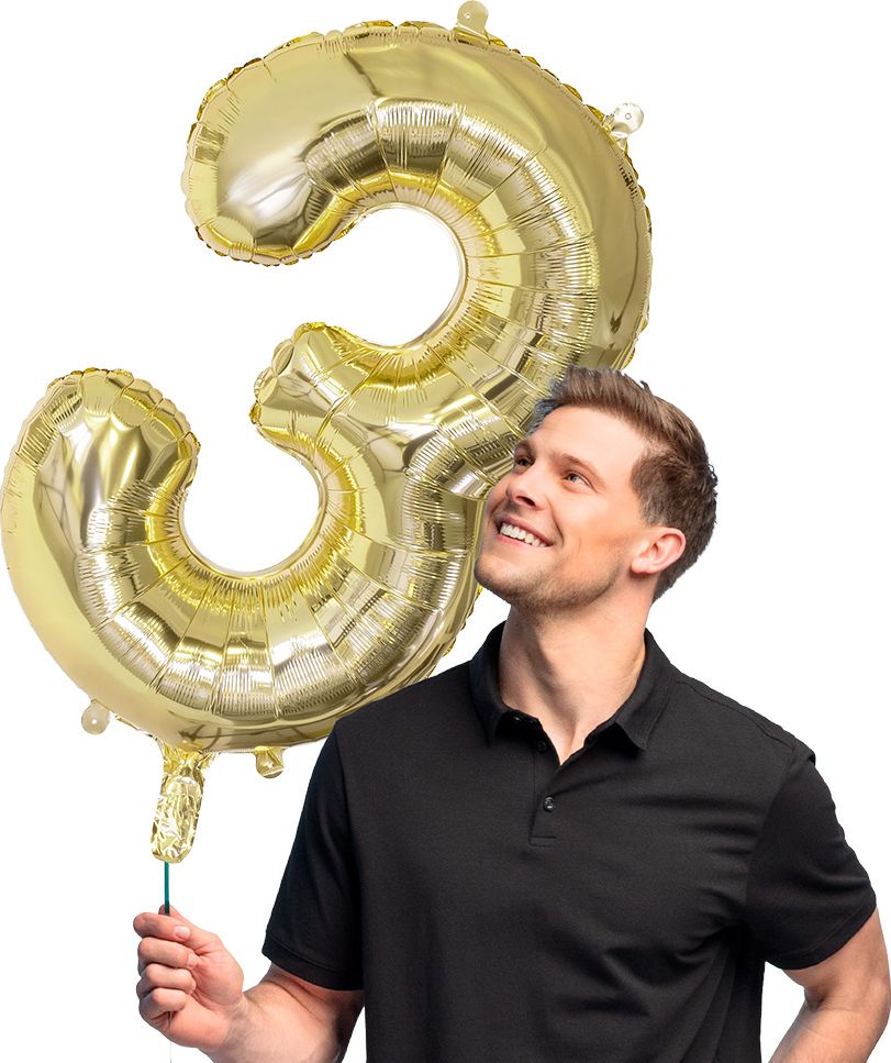 Grote Gouden Folieballon Cijfer '3' 86 cm