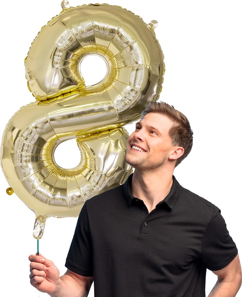 Grote Gouden Folieballon Cijfer '8' 86 cm