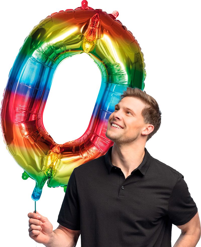 Grote Regenboog Folieballon Cijfer '0' 86 cm