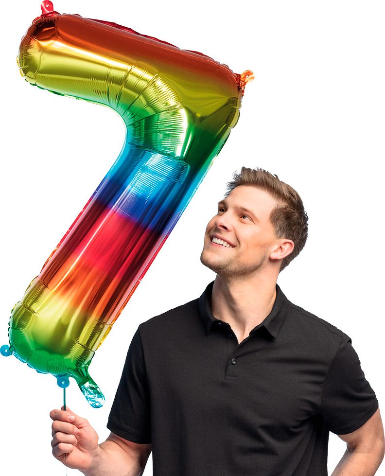Grote Regenboog Folieballon Cijfer '7' 86 cm