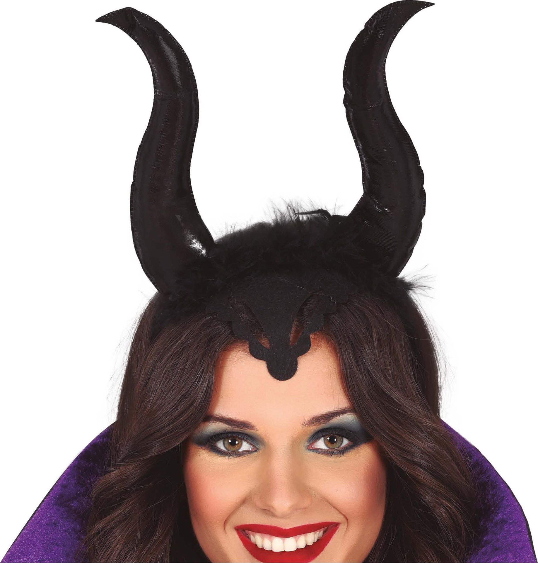 Grote zwarte duivelhorens haarband halloween