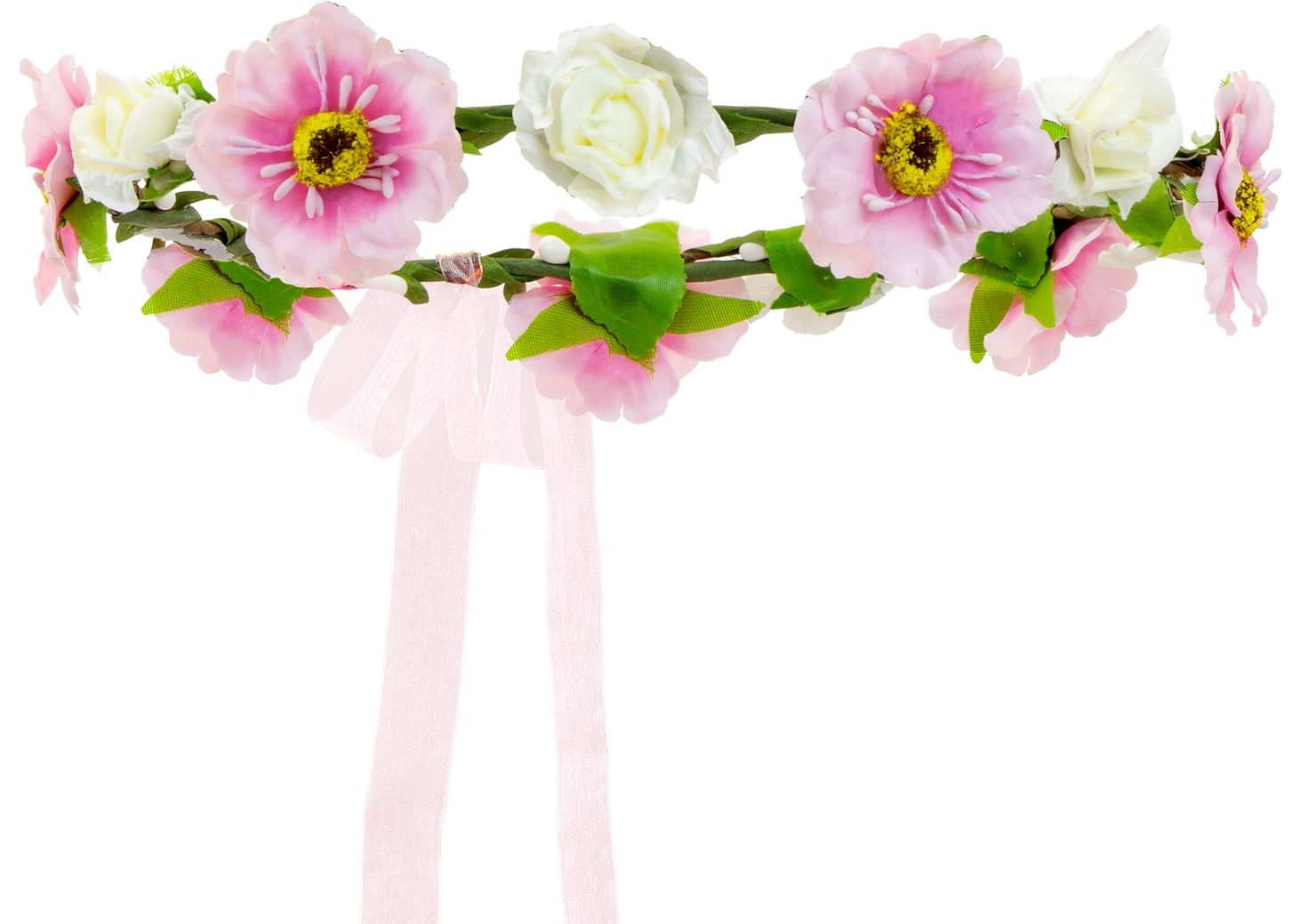Haarband met lint roze bloemen