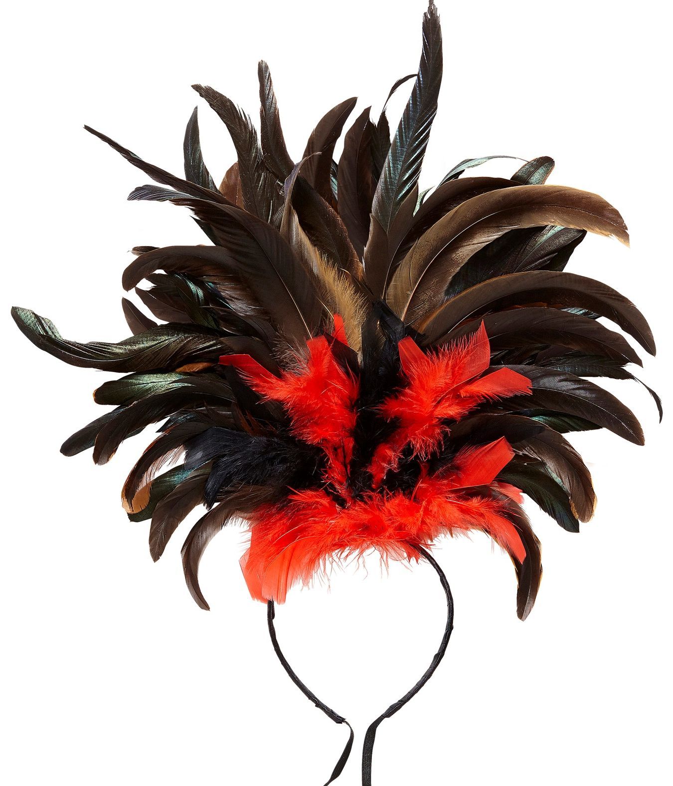 Haarband met veren copacabana rood